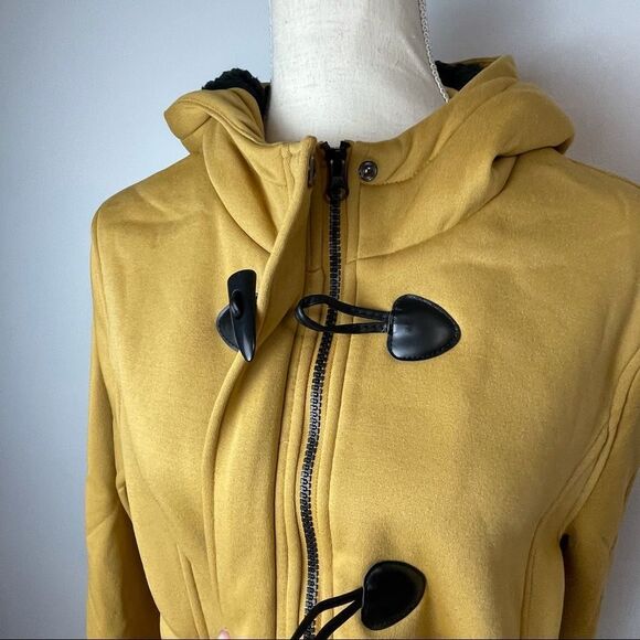 NWT Mustard Yellow Toggle Hooded Coat | Medium | Fall Winter Jacket w/ Pockets L - Picture 12 of 14